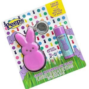 NEW Peeps Purple Bunny Grape Marshmallow Cream Flavored Lip Balm & Keychain Set